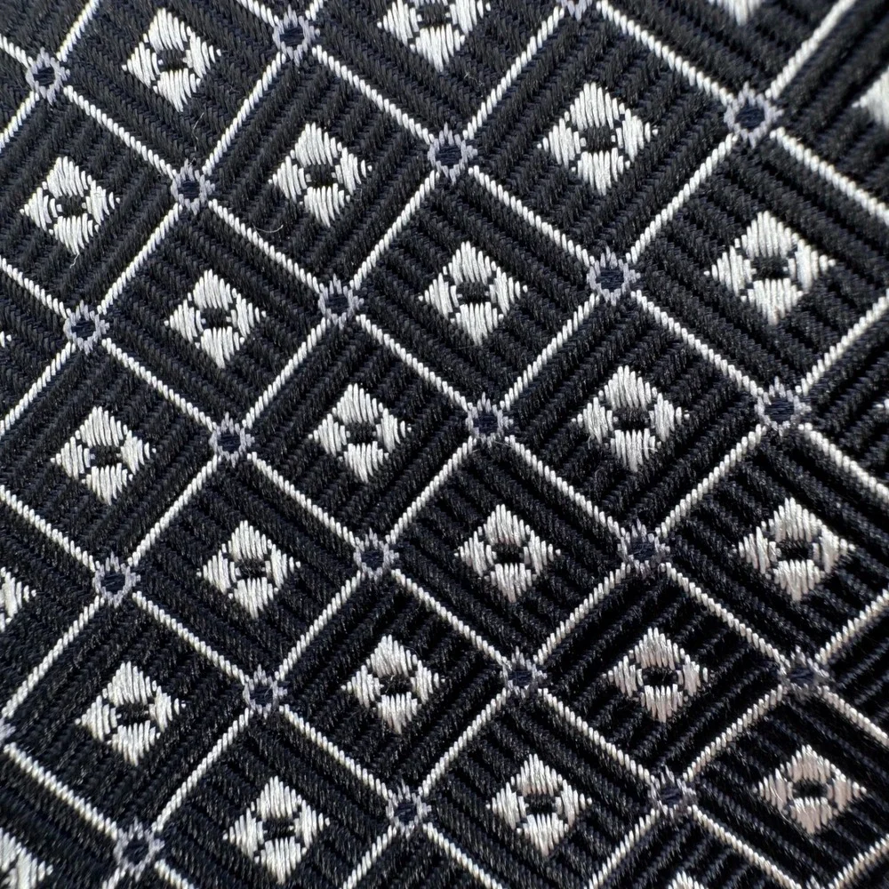 Jos A Bank Traveler Silk Tie Mens Black Silver Geometric Diamond Stain Resistant